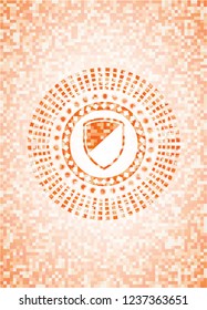 armor icon inside abstract emblem, orange mosaic background