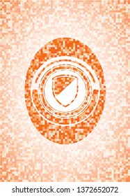 armor icon inside abstract emblem, orange mosaic background