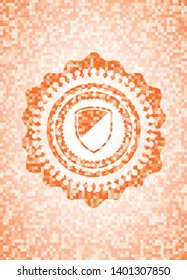 armor icon inside abstract emblem, orange mosaic background