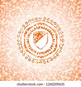 armor icon inside abstract orange mosaic emblem with background