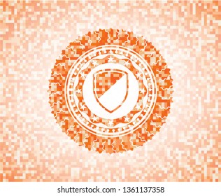 armor icon inside abstract orange mosaic emblem