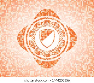 armor icon inside abstract orange mosaic emblem
