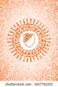 armor icon inside abstract orange mosaic emblem with background