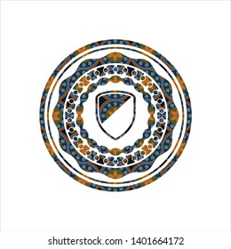 armor icon inside arabesque emblem. arabic decoration.