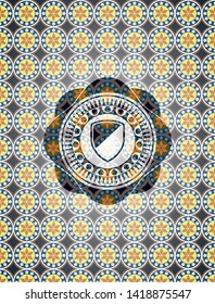 armor icon inside arabesque style emblem. arabic decoration.