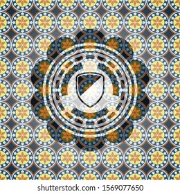 armor icon inside arabesque style emblem. arabic decoration.