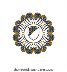 armor icon inside arabesque style emblem. arabic decoration.