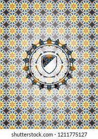 armor icon inside arabic badge. Arabesque decoration.