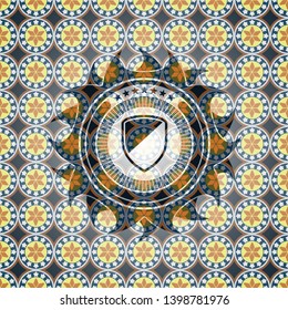 armor icon inside arabic emblem background. Arabesque decoration.