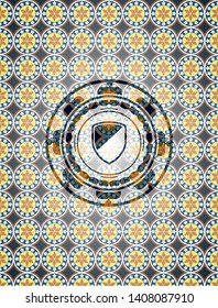 armor icon inside arabic style emblem. Arabesque decoration.