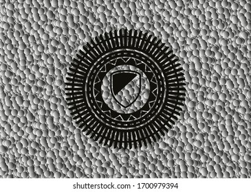 icono de armadura dentro de una placa negra con fondo de burbujas grises. Ilustración vectorial. Detallado.