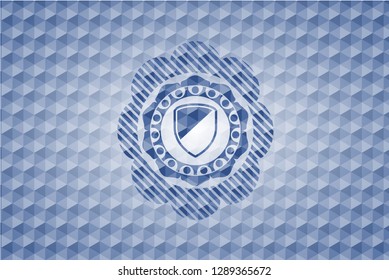 armor icon inside blue badge with geometric pattern background.