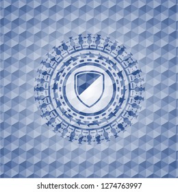armor icon inside blue polygonal badge.