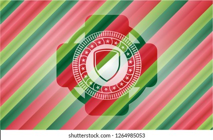 armor icon inside christmas emblem background.