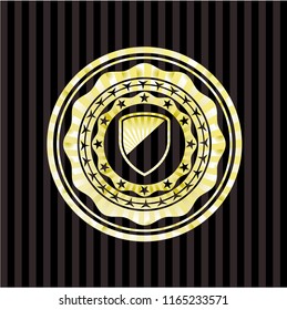 armor icon inside gold shiny badge