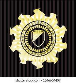 armor icon inside golden emblem or badge