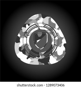 armor icon inside grey camouflage texture