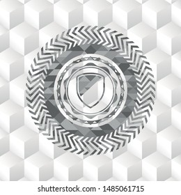 armor icon inside grey emblem with cube white background