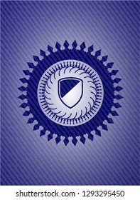 armor icon inside jean or denim emblem or badge background