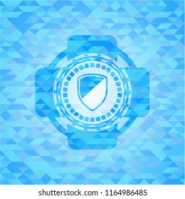 armor icon inside light blue mosaic emblem