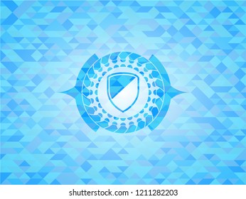 armor icon inside light blue emblem with triangle mosaic background