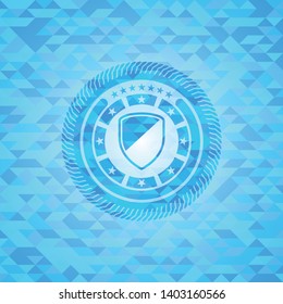 armor icon inside light blue emblem with mosaic ecological style background