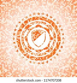 armor icon inside orange mosaic emblem with background