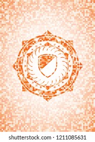 armor icon inside orange mosaic emblem