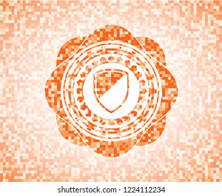 armor icon inside orange mosaic emblem with background