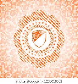 armor icon inside orange mosaic emblem with background