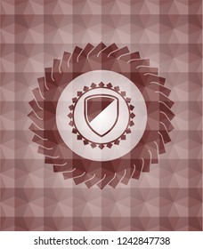 armor icon inside red badge with geometric pattern background. Seamless.