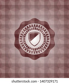 armor icon inside red emblem with geometric pattern background. Seamless.