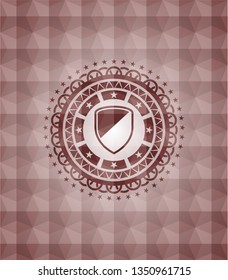 armor icon inside red seamless geometric pattern emblem. Seamless.