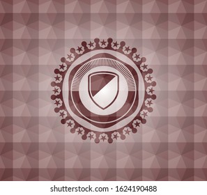 armor icon inside red seamless geometric emblem.
