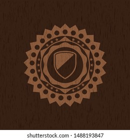 armor icon inside retro style wooden emblem