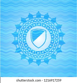 armor icon inside sky blue water emblem.