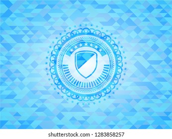 armor icon inside sky blue emblem with mosaic ecological style background