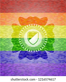 armor icon on mosaic background with the colors of the LGBT flag