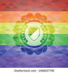 armor icon on mosaic background with the colors of the LGBT flag