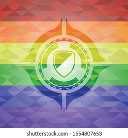armor icon on mosaic background with the colors of the LGBT flag