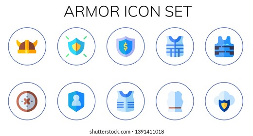 armor icon set. 10 flat armor icons.  Simple modern icons about  - viking helmet, shield, armour, police vest