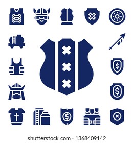 armor icon set. 17 filled armor icons.  Simple modern icons about  - Armor, Tank, Bulletproof, Shield, Samurai, Lance, Armour, Viking, Bulletproof vest
