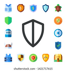 armor icon set. 17 flat armor icons.  Simple modern icons about  - shield, warrior, viking helmet, police vest, turtle, medieval