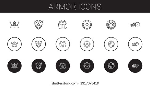armor icons set. Collection of armor with viking, shield, turtle. Editable and scalable armor icons.