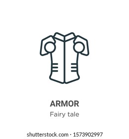 Armor outline vector icon. Thin line black armor icon, flat vector simple element illustration from editable fairy tale concept isolated on white background