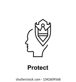 Armor, shield, head icon. Element of creative thinkin icon witn name. Thin line icon for website design and development, app development. Premium icon