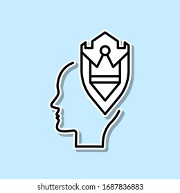 Rüstung, Schild, Kopfaufkleber-Symbol. Einfache dünne Linie, Vektorillustration kreativer Denksymbole für ui und ux, website oder mobile Applikationen