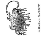 Armor Shield Pierced by Arrows, Heraldic Symbol of Battle and Endurance, Renaissance Engraving