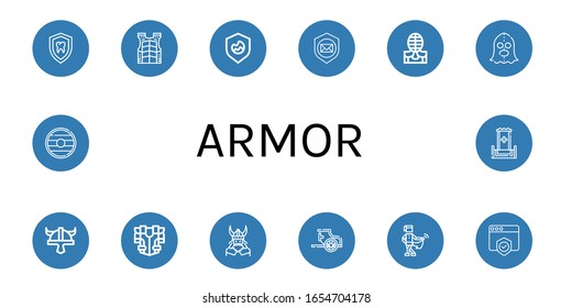 armor simple iconos conjunto. Contiene iconos tales como Escudo, chaleco antibalas, Kendo, Ejecucionador, casco Viking, Armor, Viking, Chariot, Medieval, pueden ser utilizados para web, móvil y logotipo