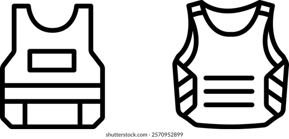 "Armor Vest Vector Icon Set – Protective Gear and Military Symbols"